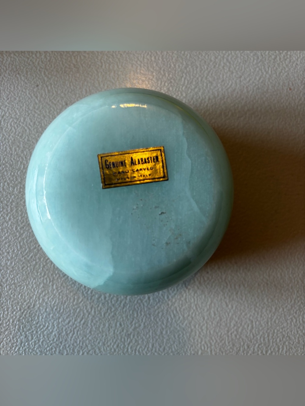 Green Floral Alabaster Trinket Box Lidded Keepsake Jewelry Box 3.5" Diameter - Picture 9 of 11